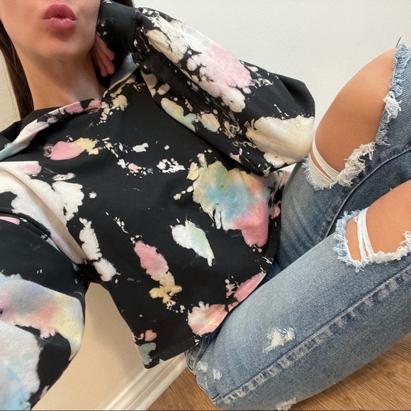 • Splattered Fun Cropped Hoodie Sweater - Picture 1 of 12